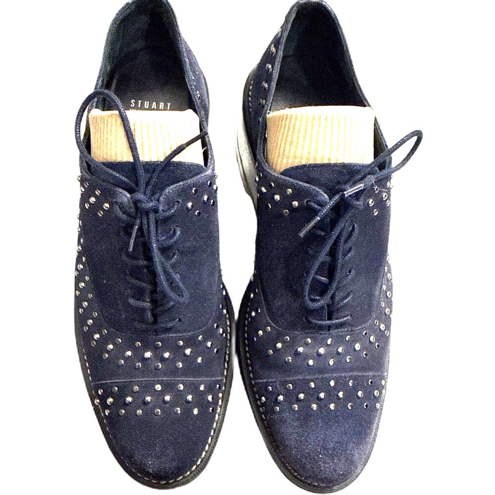 Stuart Weitzman Zealous Vibram Blue Suede studded platform Sz 9 #SW91861 NWOT